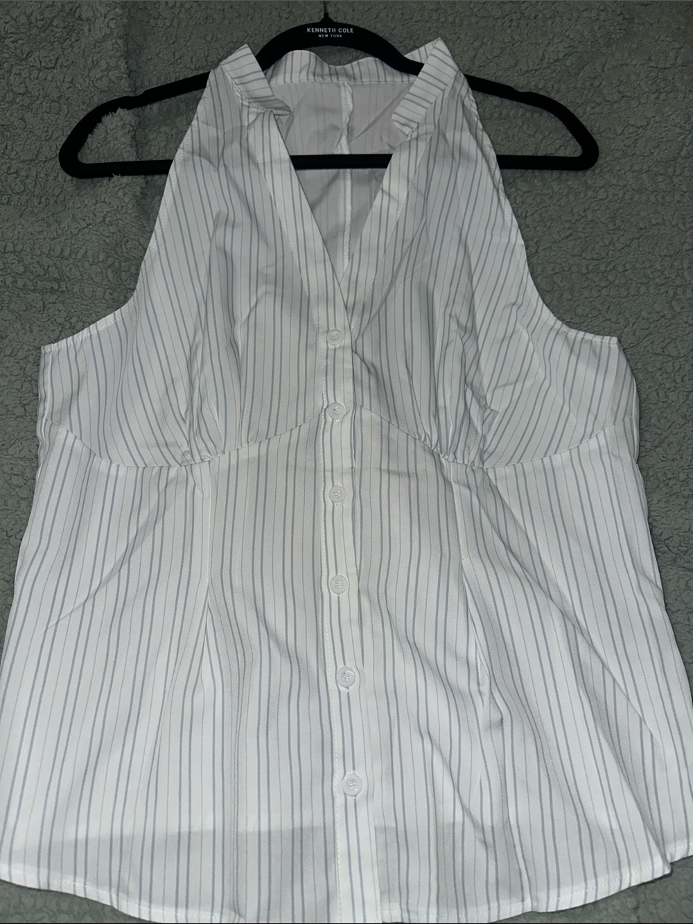 SHEIN White Pinstripe Sleeveless Button-Down Top
